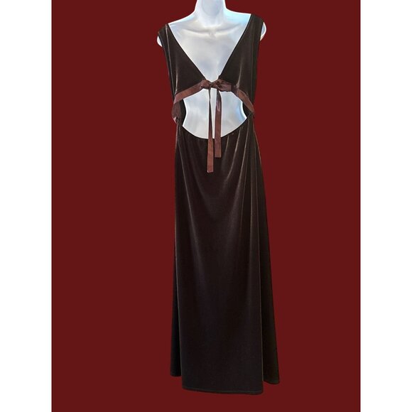 Vintage CDC Brown Velvet Maxi Dress Size 14 Elegant Minimalist Goth Eveningwear - Picture 3 of 8